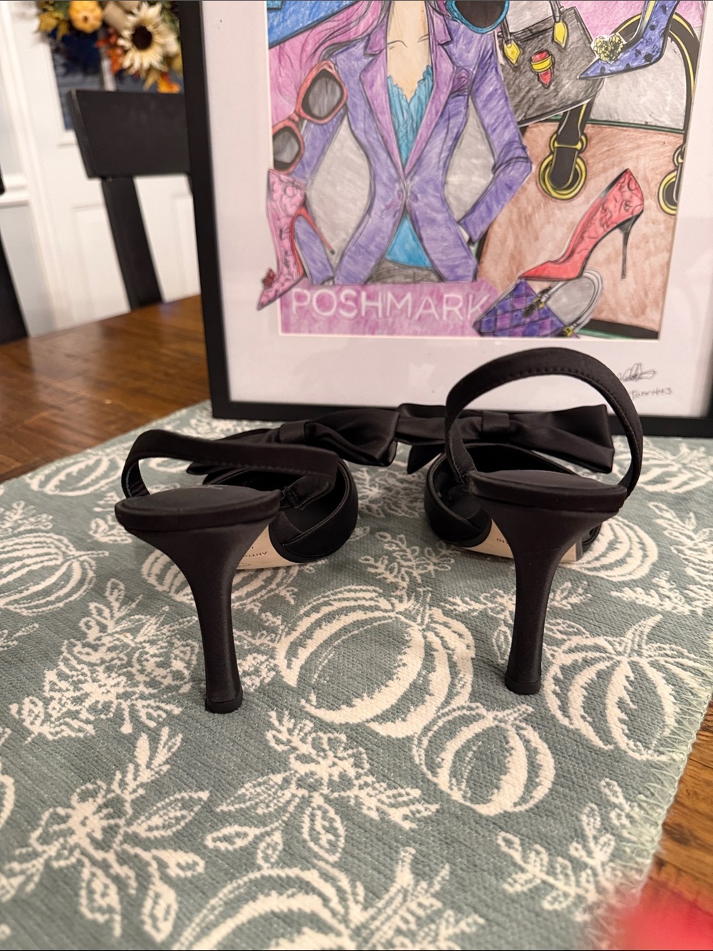 ANTONIO MELANI Black Satin Pointed-Toe Slingback Heels with Bow - Picture 3 of 15